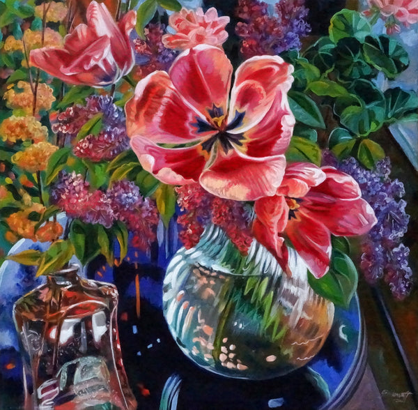Red Tulips And Lilac